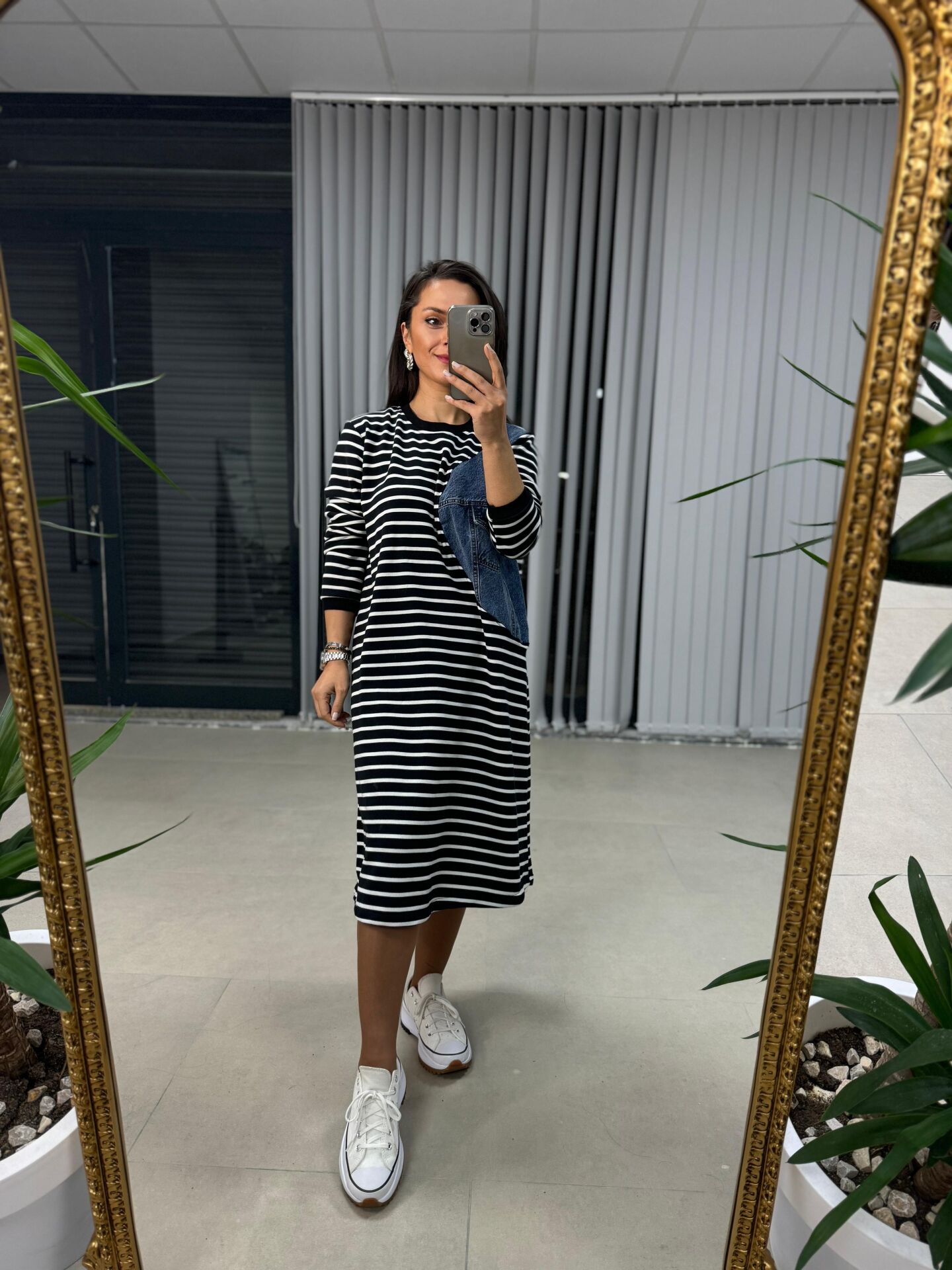 Dr 2482 Black Striped Denim sweat dress
