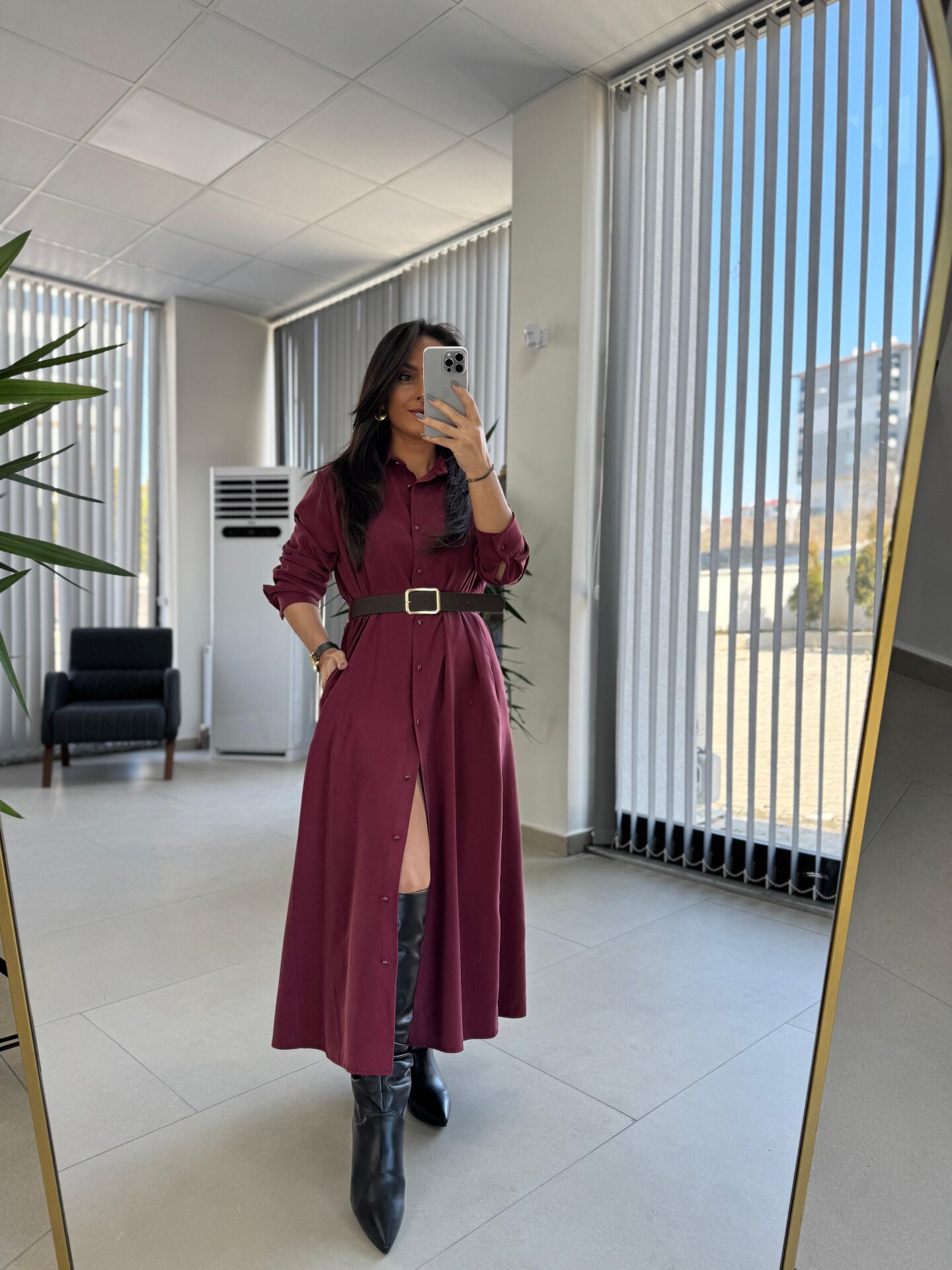 Fw 8185 Lina Bordo Gömlek Elbise