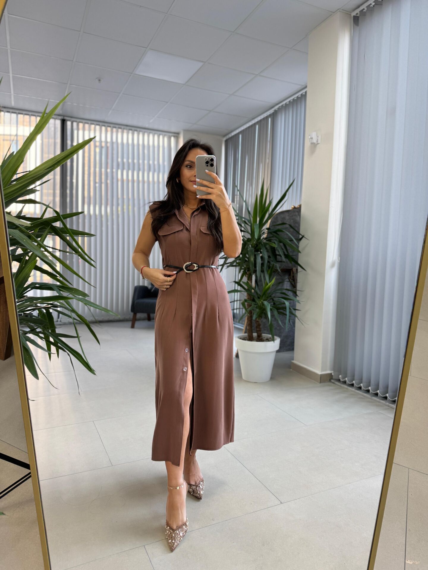 Fw 8130 Simba Tensel Kemerli Kahve Elbise