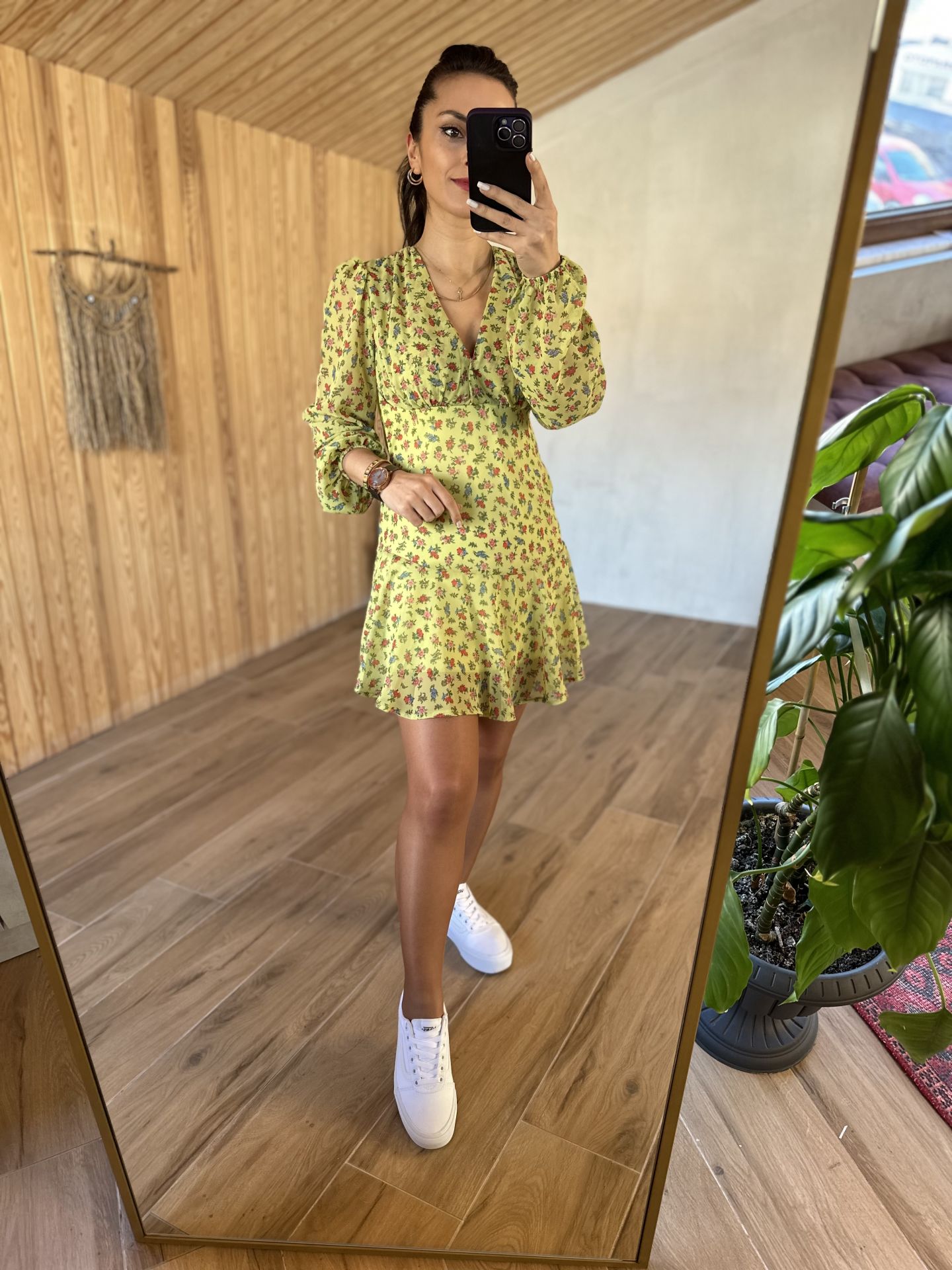 Green mini chiffon dress