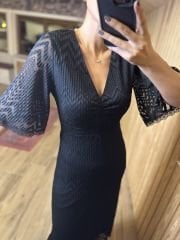 Short sleeve smocked lace dress