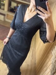 Short sleeve smocked lace dress