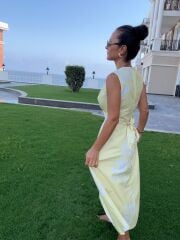 My 3776 Sarı Çiçekli Bağlamalı Elbise