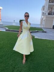 My 3776 Sarı Çiçekli Bağlamalı Elbise