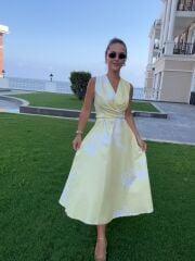 My 3776 Sarı Çiçekli Bağlamalı Elbise