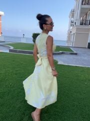 My 3776 Sarı Çiçekli Bağlamalı Elbise