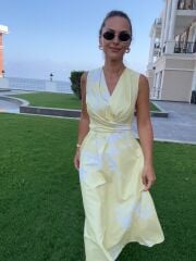 My 3776 Sarı Çiçekli Bağlamalı Elbise