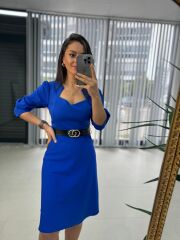 Mc Savcı Yaka Saks Kemerli Elbise