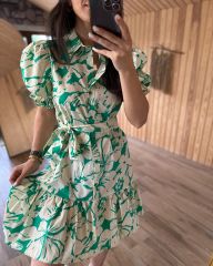 My 3207 Yeşil Gömlek Yaka Poplin Elbise