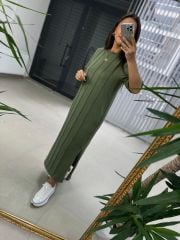 Ms Çima Dikişli Haki Elbise