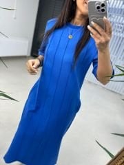 Ms Çima Dikişli Mavi Elbise