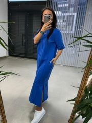 Ms Çima Dikişli Mavi Elbise
