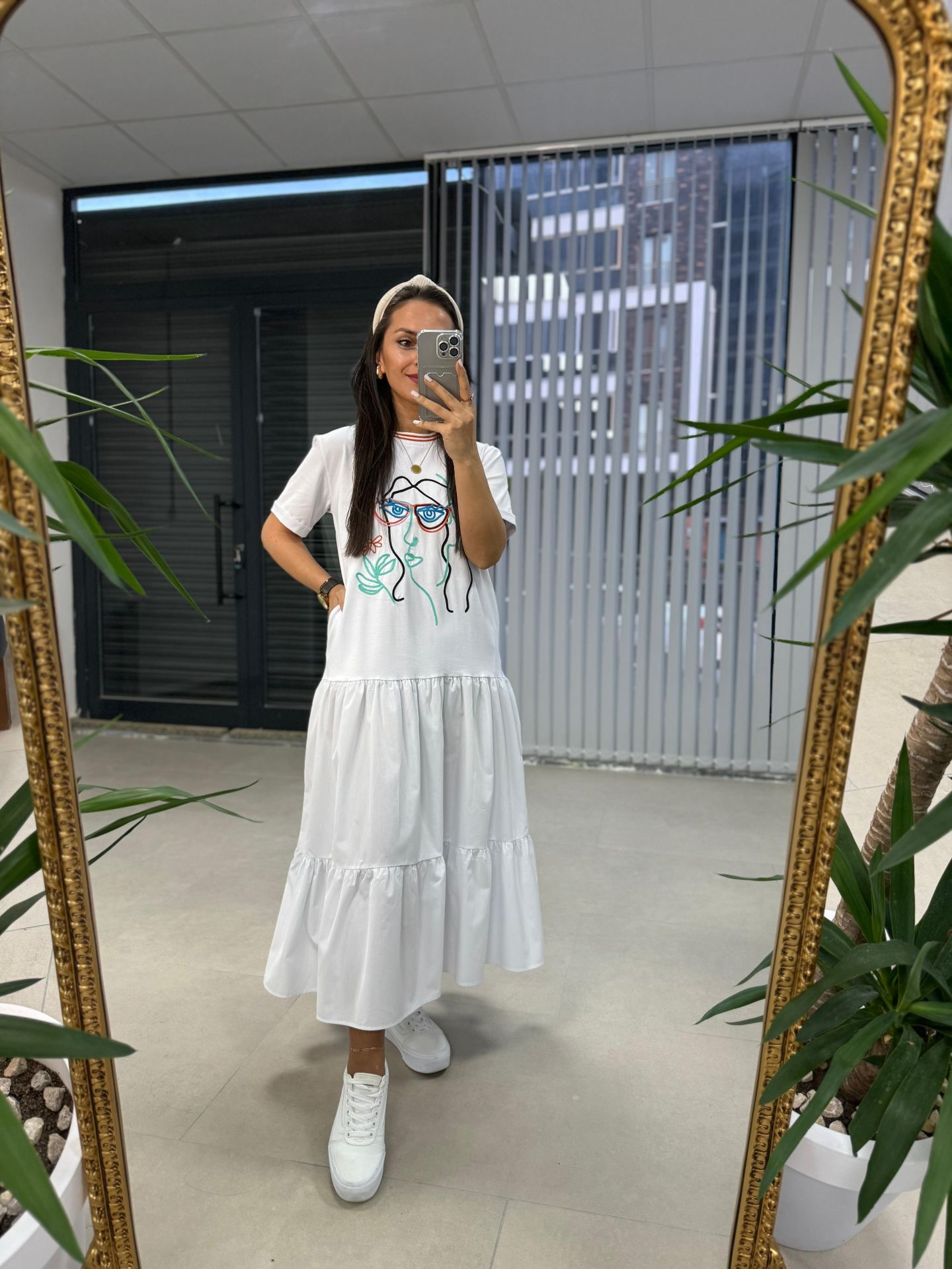 Dr 2583 White Dress with Face Embroidery