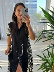 Dr 8013 Black Detailed Polin Shirt Dress