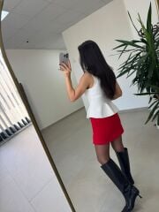 Tp 1351 Kırmızı Kaşe Mini Etek