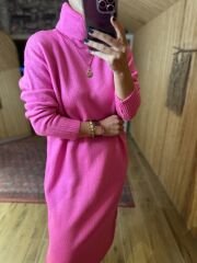 Pembe Oversize balıkçı triko elbise