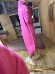 Pembe Oversize balıkçı triko elbise