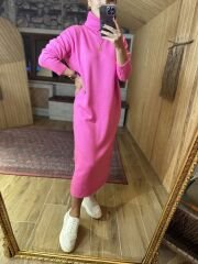 Pembe Oversize balıkçı triko elbise