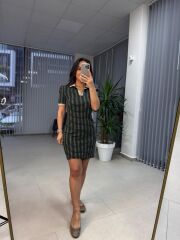 Sg Polo Yaka Jakarlı Baharlık Yeşil Triko Elbise