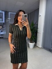 Sg Polo Yaka Jakarlı Baharlık Yeşil Triko Elbise