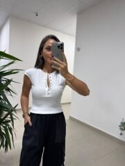 Dv 31887 Çıt Çıtlı Fitilli Beyaz Bluz