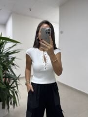 Dv 31887 Çıt Çıtlı Fitilli Beyaz Bluz