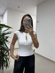 Dv 31887 Çıt Çıtlı Fitilli Beyaz Bluz