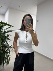 Dv 31887 Çıt Çıtlı Fitilli Beyaz Bluz