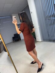 Sg Polo Yaka Jakarlı Baharlık Kiremit Triko Elbise