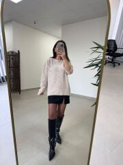 Po 2667 Kristal Çiçek Detaylı Açık Vizon Triko Kazak