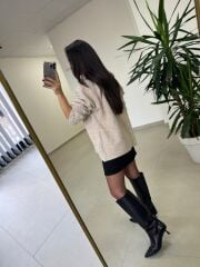 Po 2667 Kristal Çiçek Detaylı Açık Vizon Triko Kazak