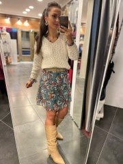 TURKUAZ ŞAL DESEN ASTARLI ŞİFON ELBİSE