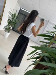 Ms 08 Siyah/Beyaz Gömlek Yaka Poplin Midi Elbise
