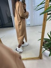 Polo Neck Oversize Tan Knitwear Dress