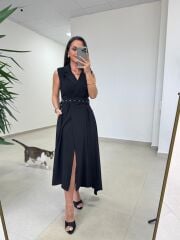 Kr 145 Ceket Yaka Tensel Siyah Elbise