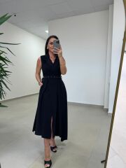 Kr 145 Ceket Yaka Tensel Siyah Elbise