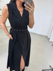 Kr 145 Ceket Yaka Tensel Siyah Elbise