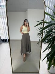 İv 26299 Modal Tensel Parça Dikişli Haki Etek