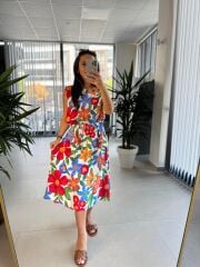 Bb 25165 Kırmızı Çiçekli Kolsuz Elbise