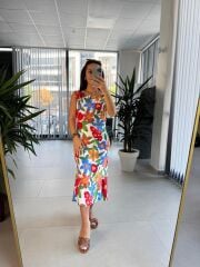 Bb 25165 Kırmızı Çiçekli Kolsuz Elbise