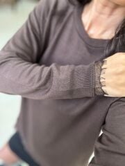 Po 2712 Asimetrik Kesim Dantel Detaylı A.Kahve Triko