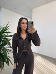 Mz 28840 Çıtçıt Detaylı A. Kahve Triko Takım