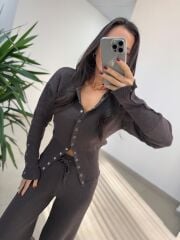 Mz 28840 Çıtçıt Detaylı A. Kahve Triko Takım