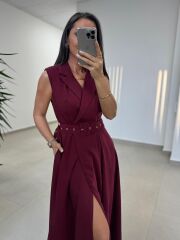 Kr 145 Ceket Yaka Tensel Bordo Elbise