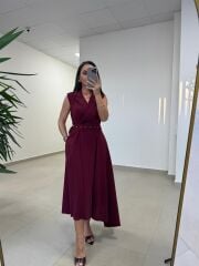 Kr 145 Ceket Yaka Tensel Bordo Elbise