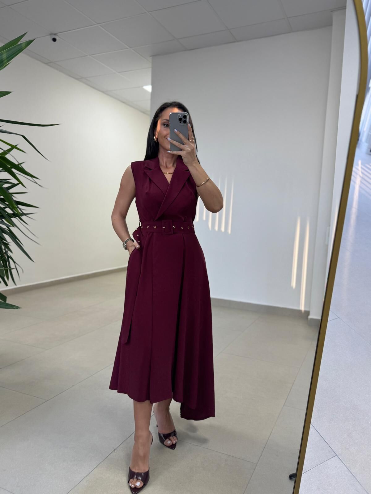 Kr 145 Ceket Yaka Tensel Bordo Elbise