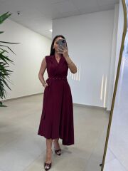 Kr 145 Ceket Yaka Tensel Bordo Elbise