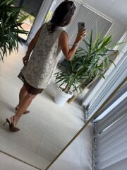 Ms 2113 Şal Desen Kahve Pamuk Keten Elbise