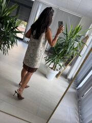 Ms 2113 Şal Desen Kahve Pamuk Keten Elbise