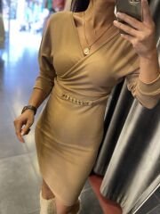 Nude zincirli triko elbise